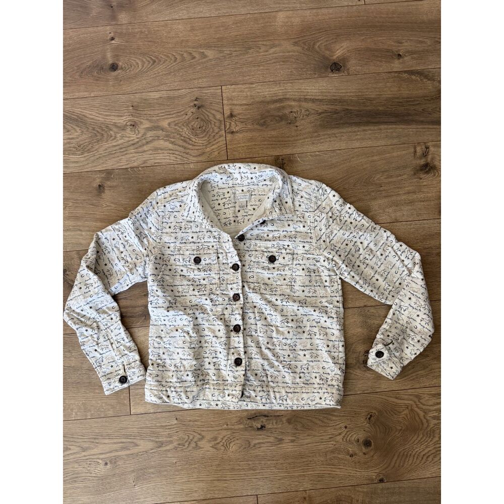 Christopher & Banks M VTG Cream Horse Stars Button Shirt Jacket Western cowgirl